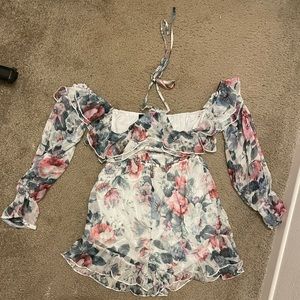 Floral off shoulder halter romper